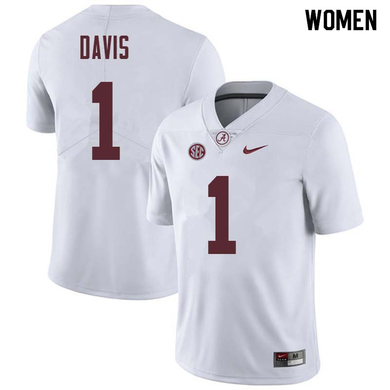 Alabama Crimson Tide Women's Ben Davis #1 White NCAA Nike Authentic Stitched College Football Jersey PU16V73PV